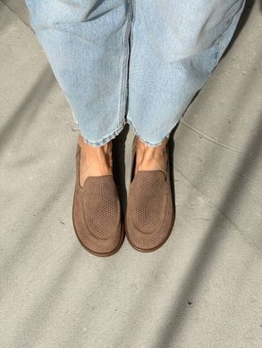Коричневі замшеві анатомічні лофери barefoot з наскрізною перфорацією 40 розмір