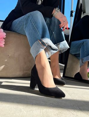 Чорні замшеві туфлі на каблуці весна-літо 2024