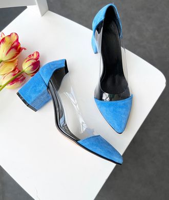 Синие замшевые силиконовые туфли на низком каблуке