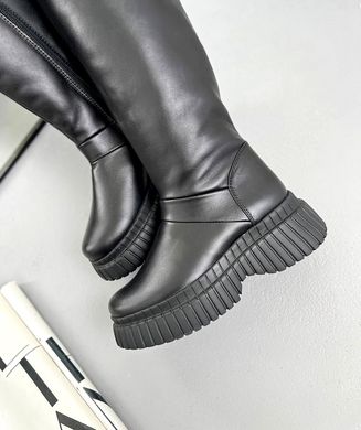 Черные кожаные зимние сапоги до колена 36 размер