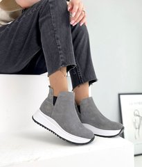 Сірі замшеві зимові черевики хайтопи на платформі