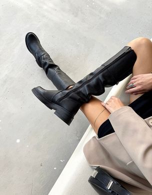 Чорні шкіряні демі чоботи до коліна 41 розмір