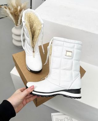 Білі шкіряні зимові чоботи дутики 36 розмір