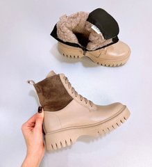 Бежевые кожаные зимние женские ботинки
