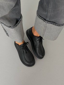 Чорні шкіряні лофери barefoot з анатомічним носиком на шнурівці утеплені плюшем 36 розмір