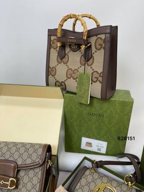 Коричнева шкіряна сумка Gucci з деревяними ручками
