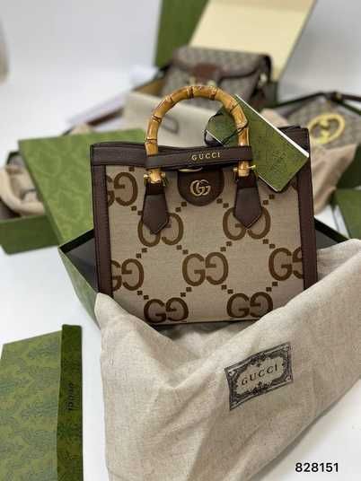 Коричневая кожаная сумка Gucci с деревянными ручками - VSI Shop