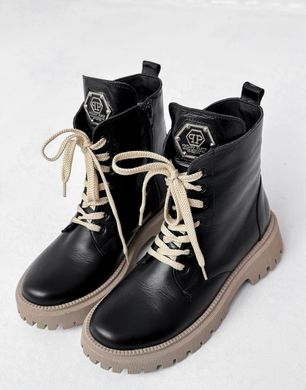 Черные кожаные зимние ботинки на низком ходу 36 размер