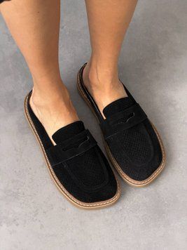 Чорні замшеві анатомічні сабо barefoot з перфорацією 36 розмір