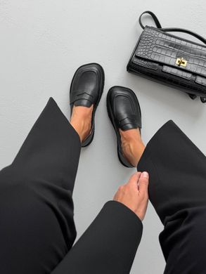 Чорні шкіряні жіночі легкі туфлі лофери з анатомічним квадратним носиком 37 розмір