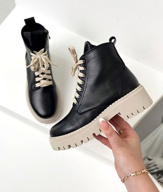 Черные кожаные зимние ботинки на шнуровке 36 размер