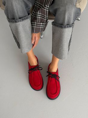 Червоні замшеві лофери barefoot з анатомічним носиком на шнурівці утеплені плюшем 36 розмір
