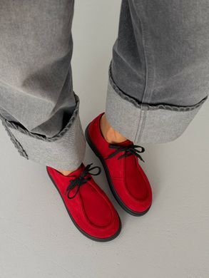 Червоні замшеві лофери barefoot з анатомічним носиком на шнурівці утеплені плюшем 36 розмір