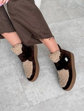Зимові шоколадні замшеві жіночі черевики з барашком 36 розмір