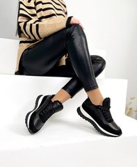 Чорні шкіряні зимові жіночі кросівки 36 розмір